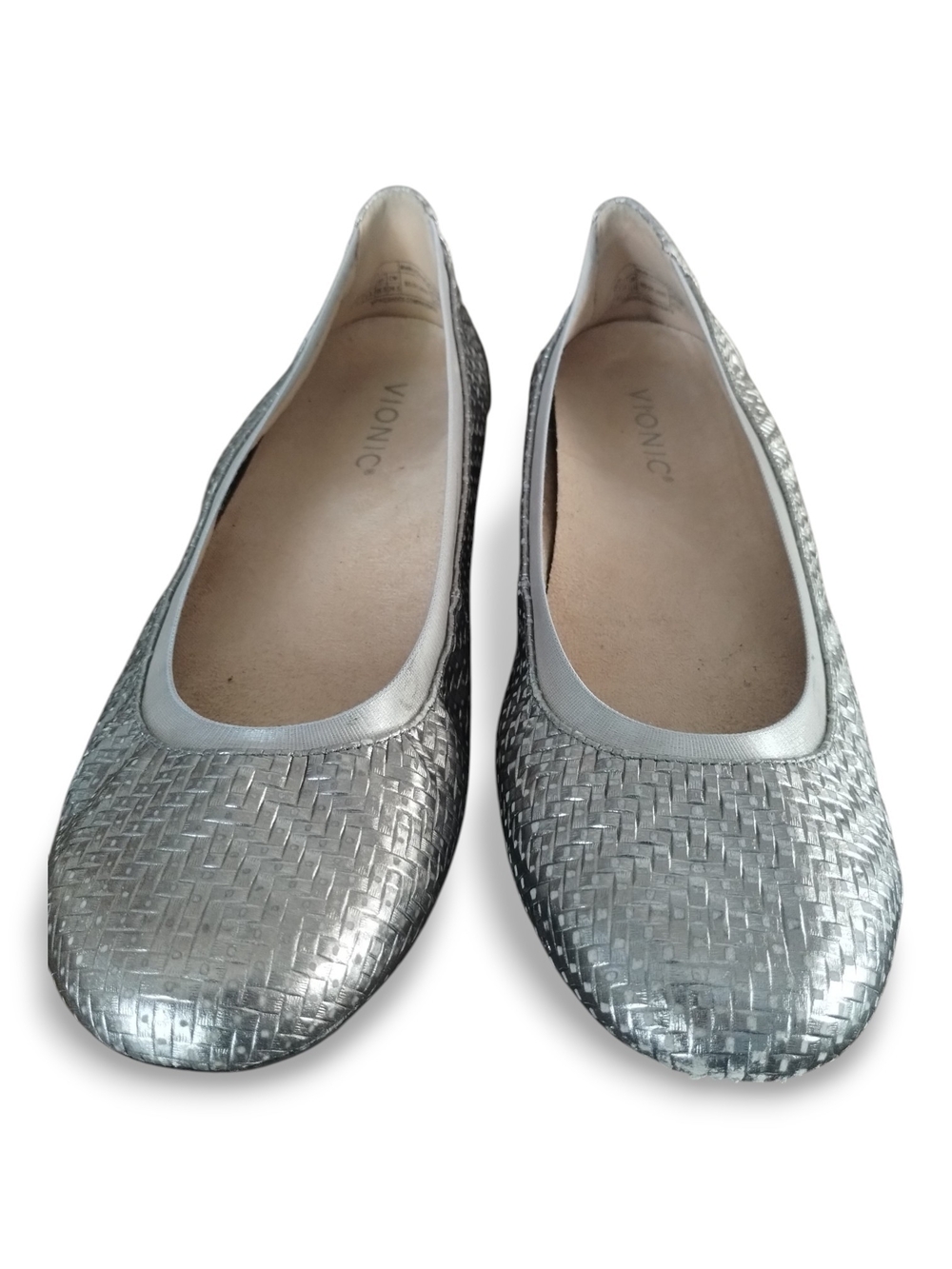 Vionic Anita Silver Metallic Basketweave Ballet Flats Orthotic 8 - Picture 4 of 11